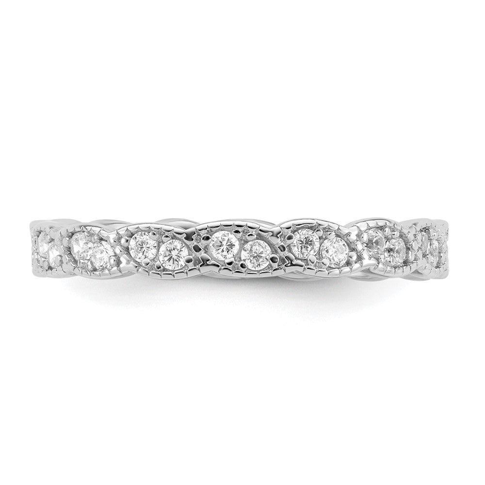 Sterling Silver Rhodium-plated Fancy Scalloped CZ Band - Product Photo