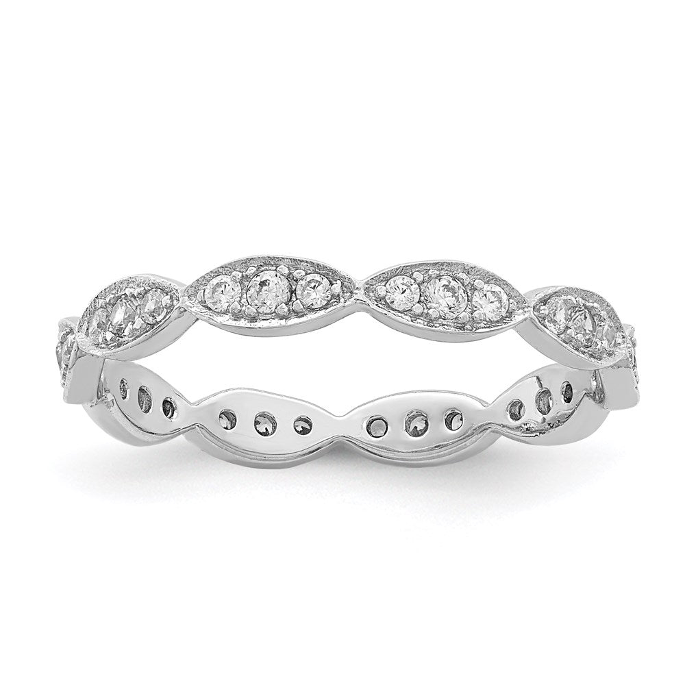 Sterling Silver Rhodium-plated Fancy Scalloped CZ Band - Product Photo