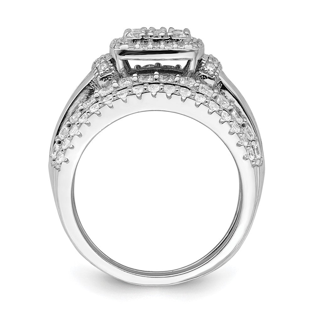 Sterling Silver Rhodium-plated CZ Square Cut 3 Piece Set Ring - Product Photo