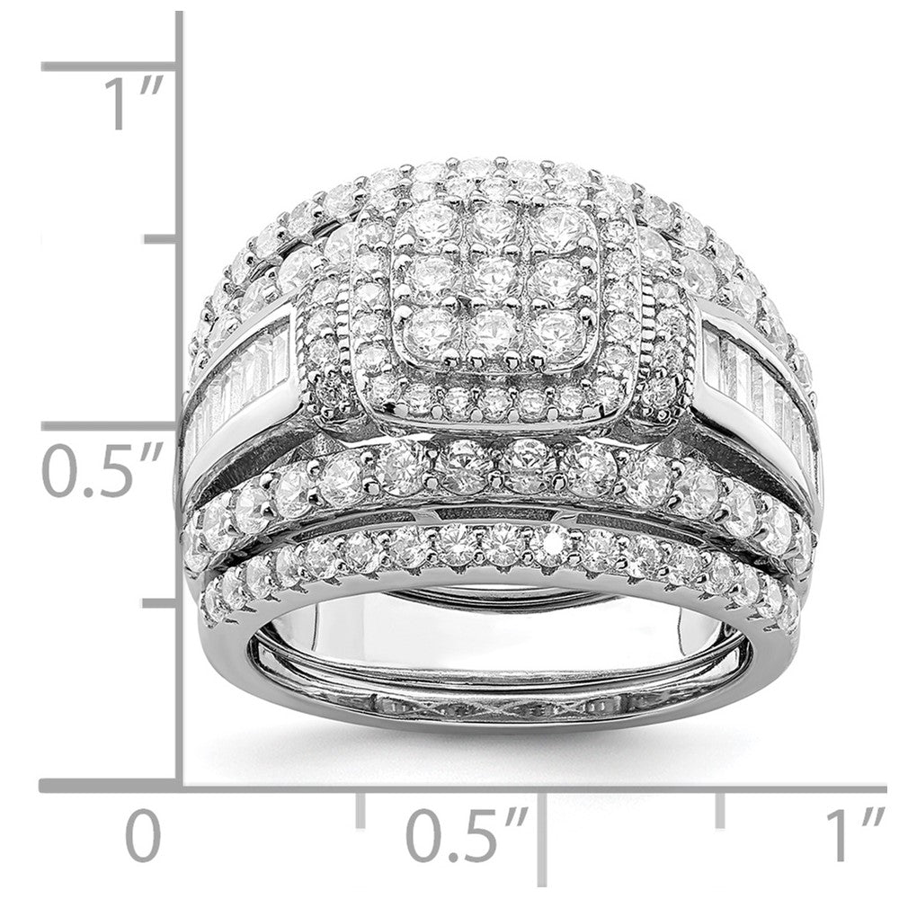 Sterling Silver Rhodium-plated CZ Square Cut 3 Piece Set Ring - Product Photo