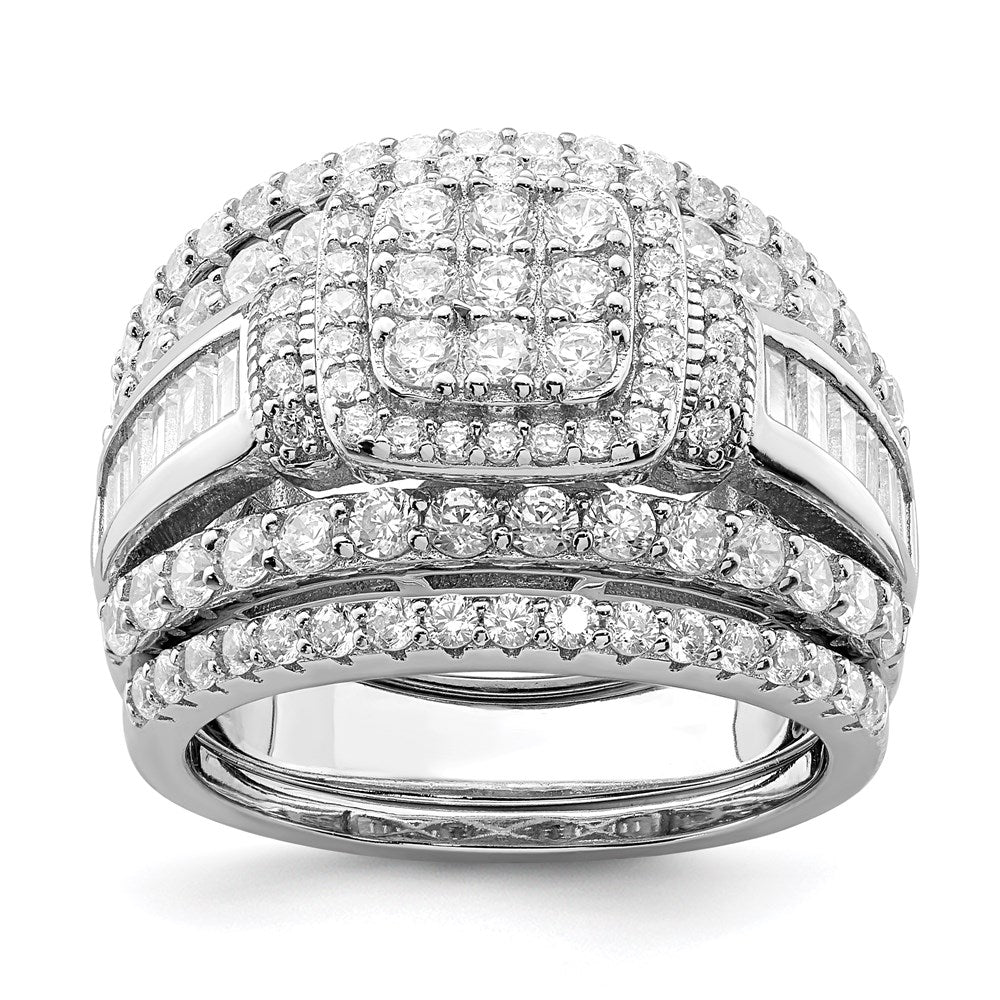 Sterling Silver Rhodium-plated CZ Square Cut 3 Piece Set Ring - Product Photo