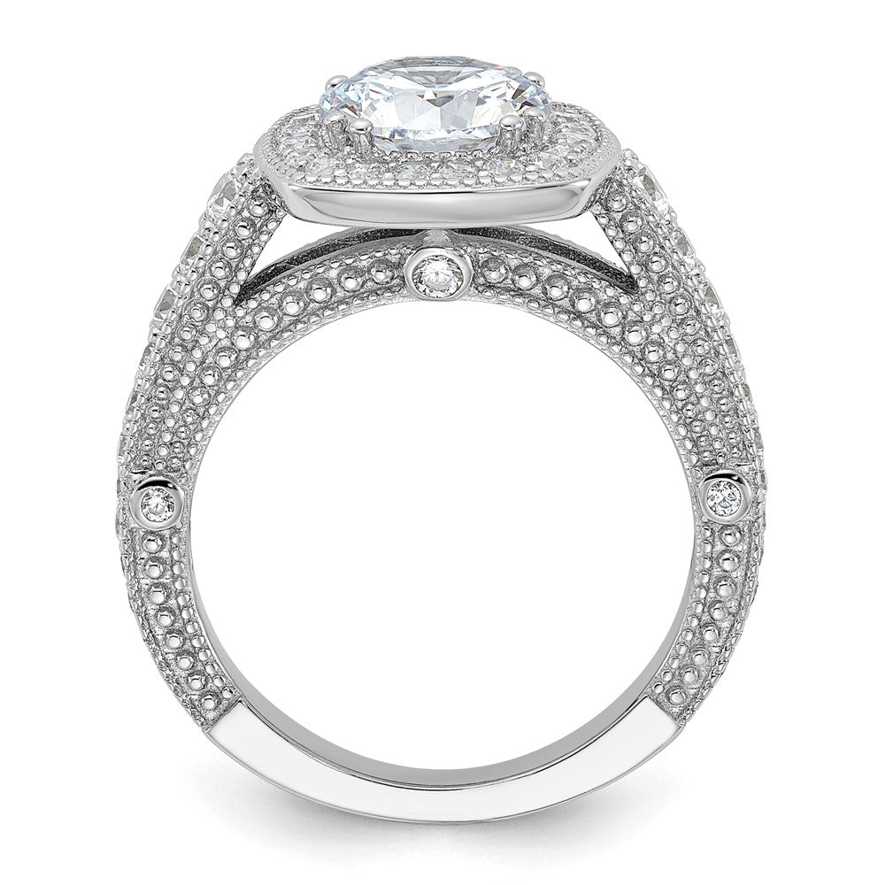 Sterling Silver Rhodium-plated 8mm Center CZ Halo Ring - Product Photo