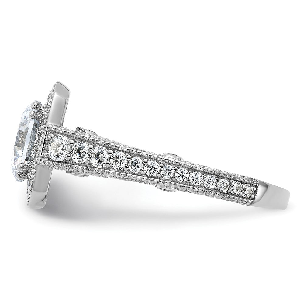 Sterling Silver Rhodium-plated 8mm Center CZ Halo Ring - Product Photo