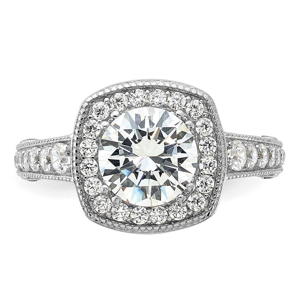 Sterling Silver Rhodium-plated 8mm Center CZ Halo Ring - Product Photo