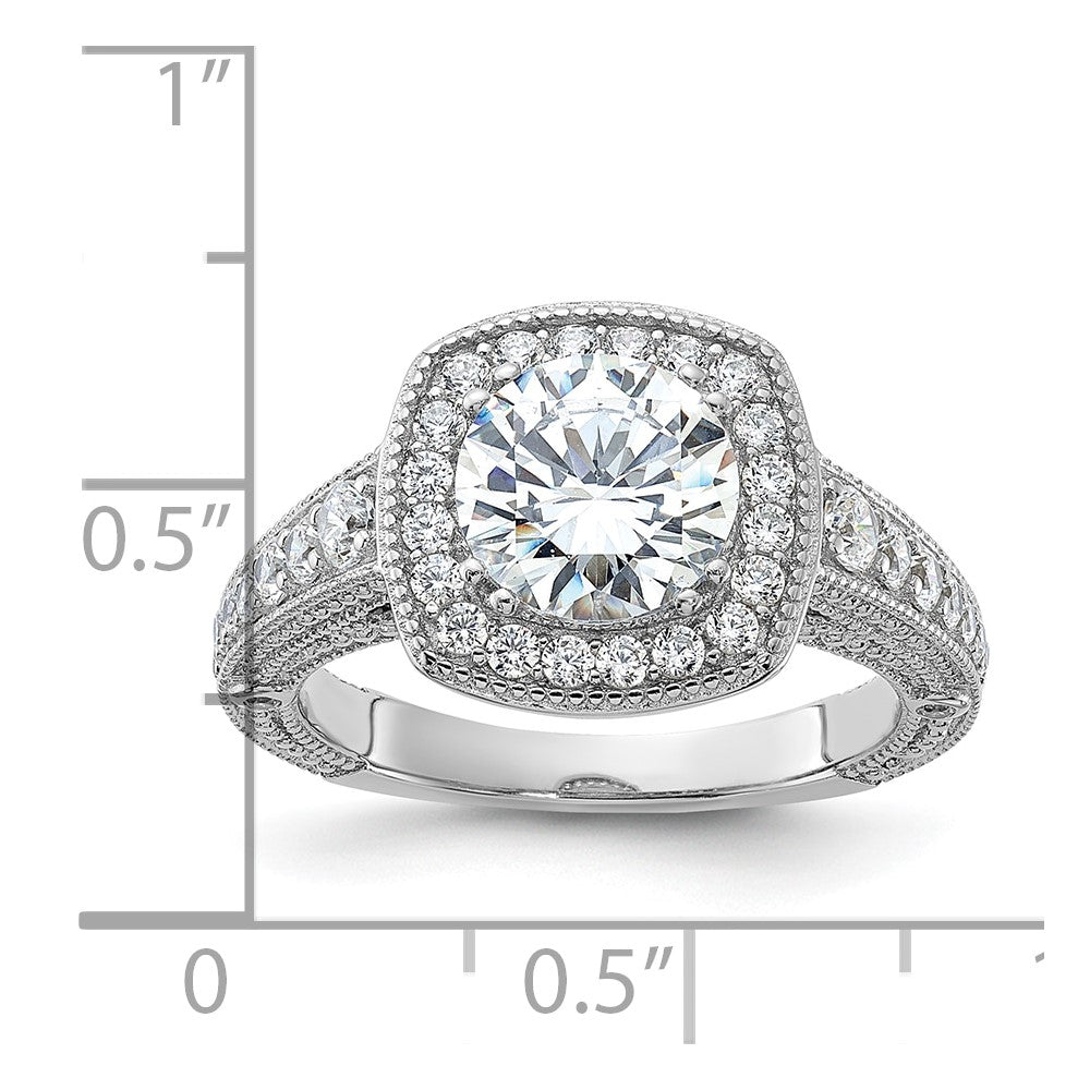 Sterling Silver Rhodium-plated 8mm Center CZ Halo Ring - Product Photo