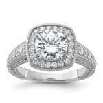 Sterling Silver Rhodium-plated 8mm Center CZ Halo Ring - Product Photo