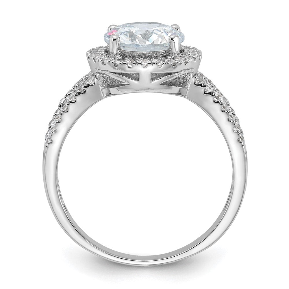 Sterling Silver Rhodium-plated Halo 8mm Center CZ Ring - Product Photo