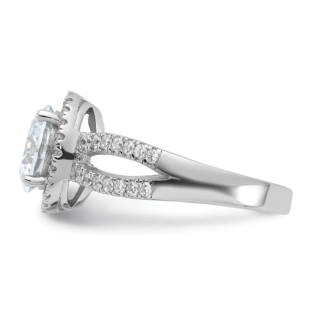 Sterling Silver Rhodium-plated Halo 8mm Center CZ Ring - Product Photo