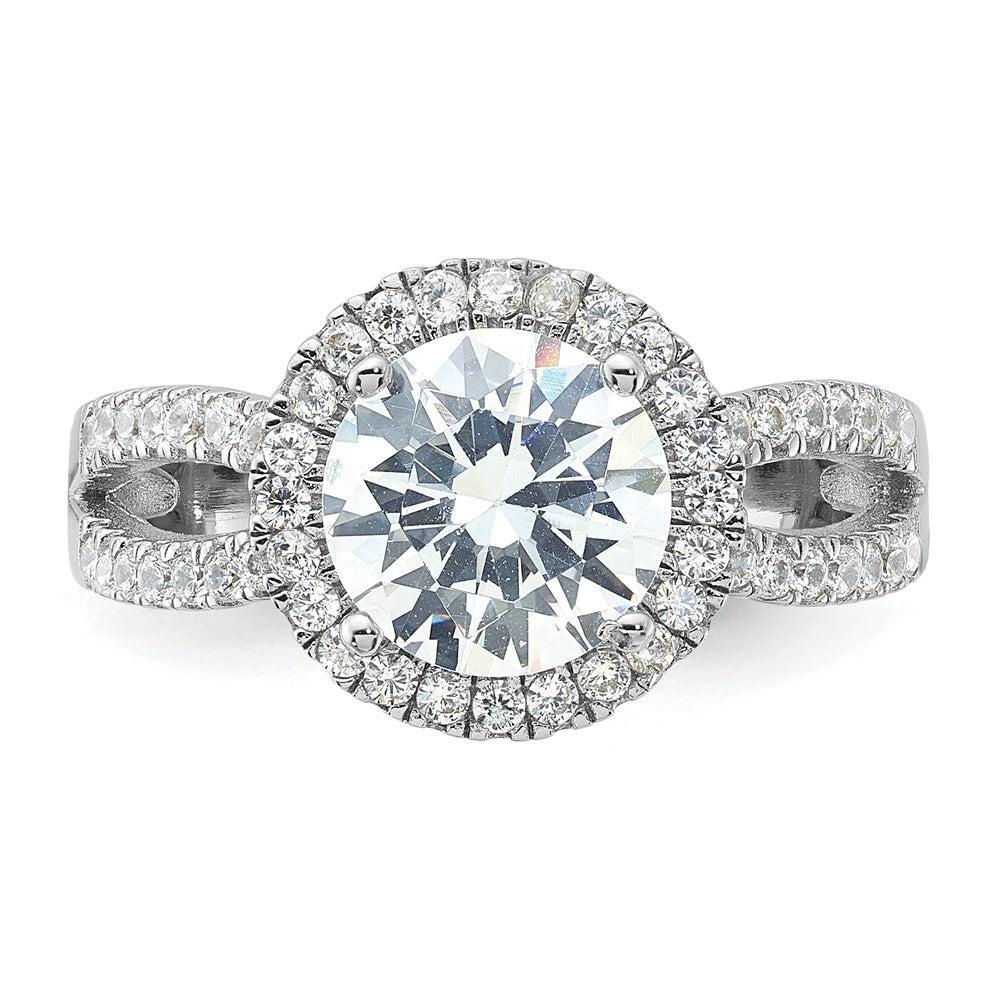 Sterling Silver Rhodium-plated Halo 8mm Center CZ Ring - Product Photo