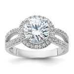 Sterling Silver Rhodium-plated Halo 8mm Center CZ Ring - Product Photo