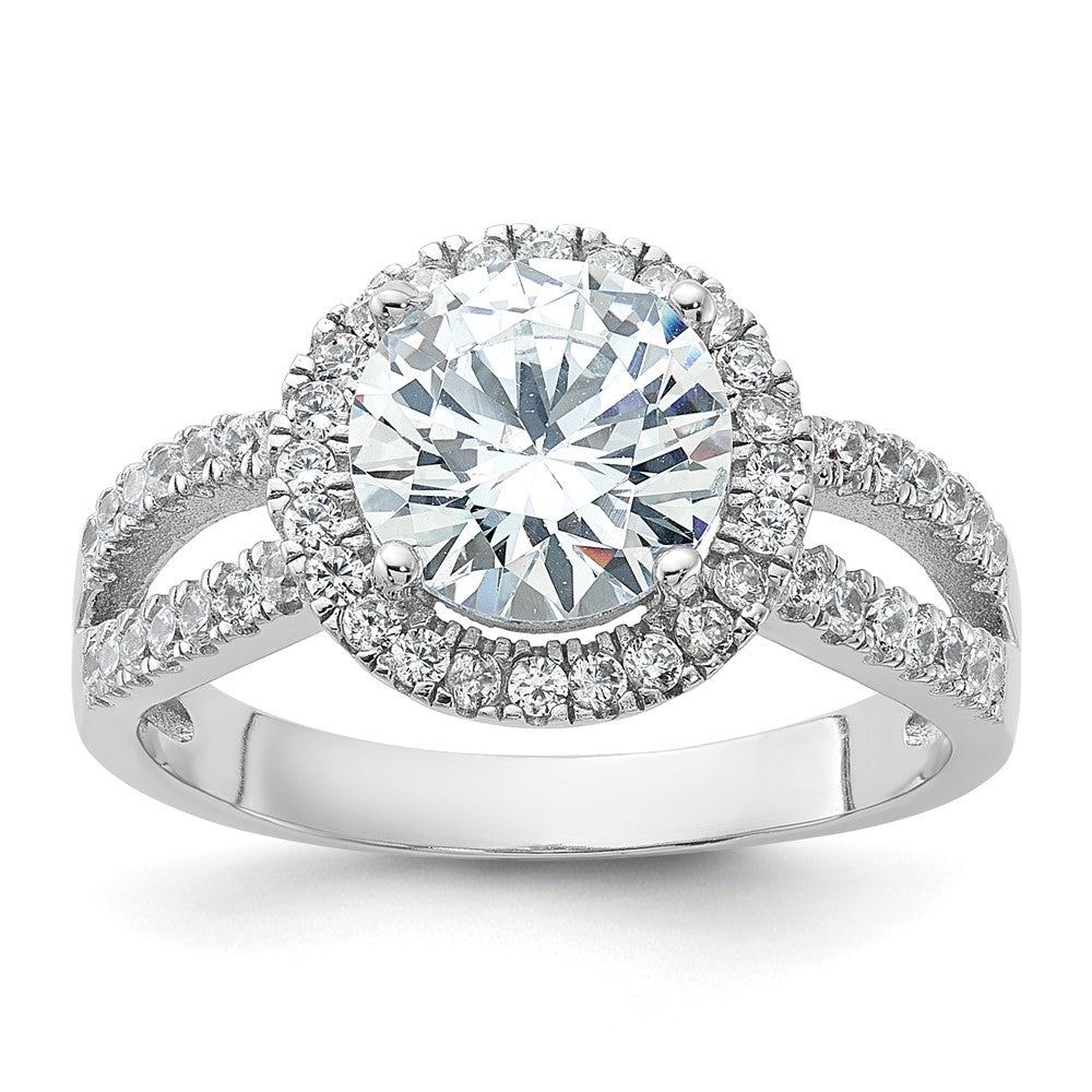 Sterling Silver Rhodium-plated Halo 8mm Center CZ Ring - Product Photo