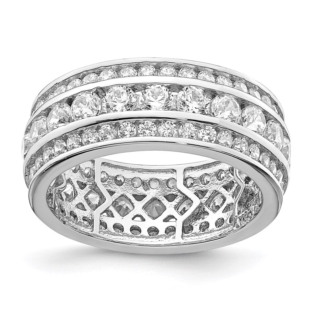 Sterling Silver Rhodium-plated CZ 3-row Eternity Ring - Product Photo