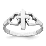 Sterling Silver Rhodium plated Hearts & Cross Ring - Product Photo