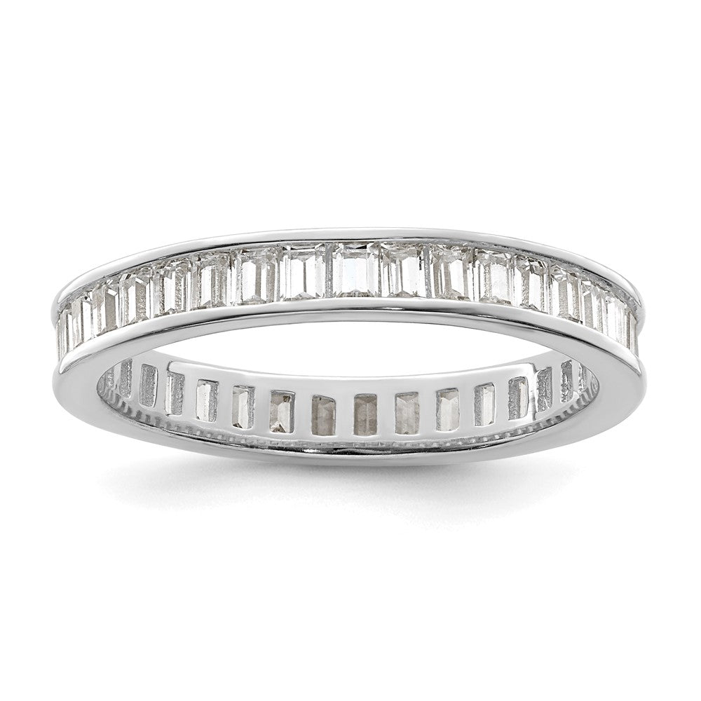 Sterling Silver Polished Rhodium-plated Channel Set CZ Band - Product Photo