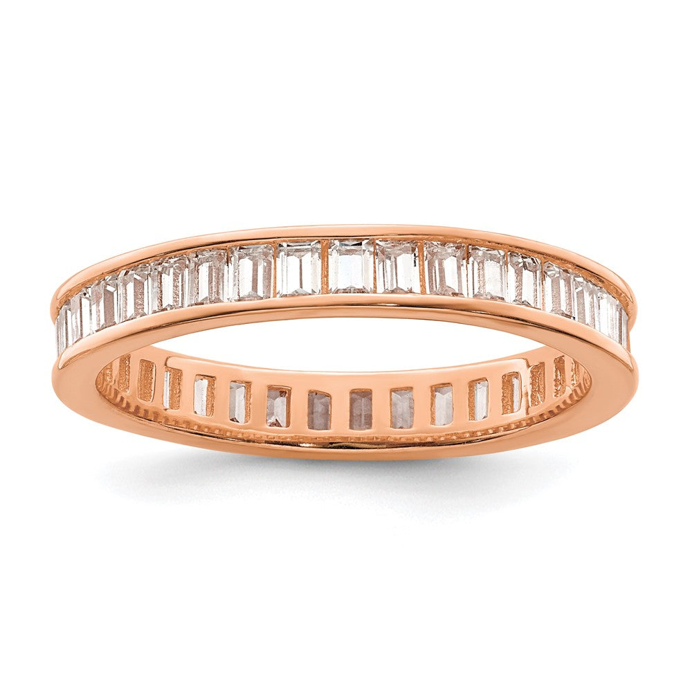 Sterling Silver Polished Rose-tone Channel Set CZ Band - Product Photo