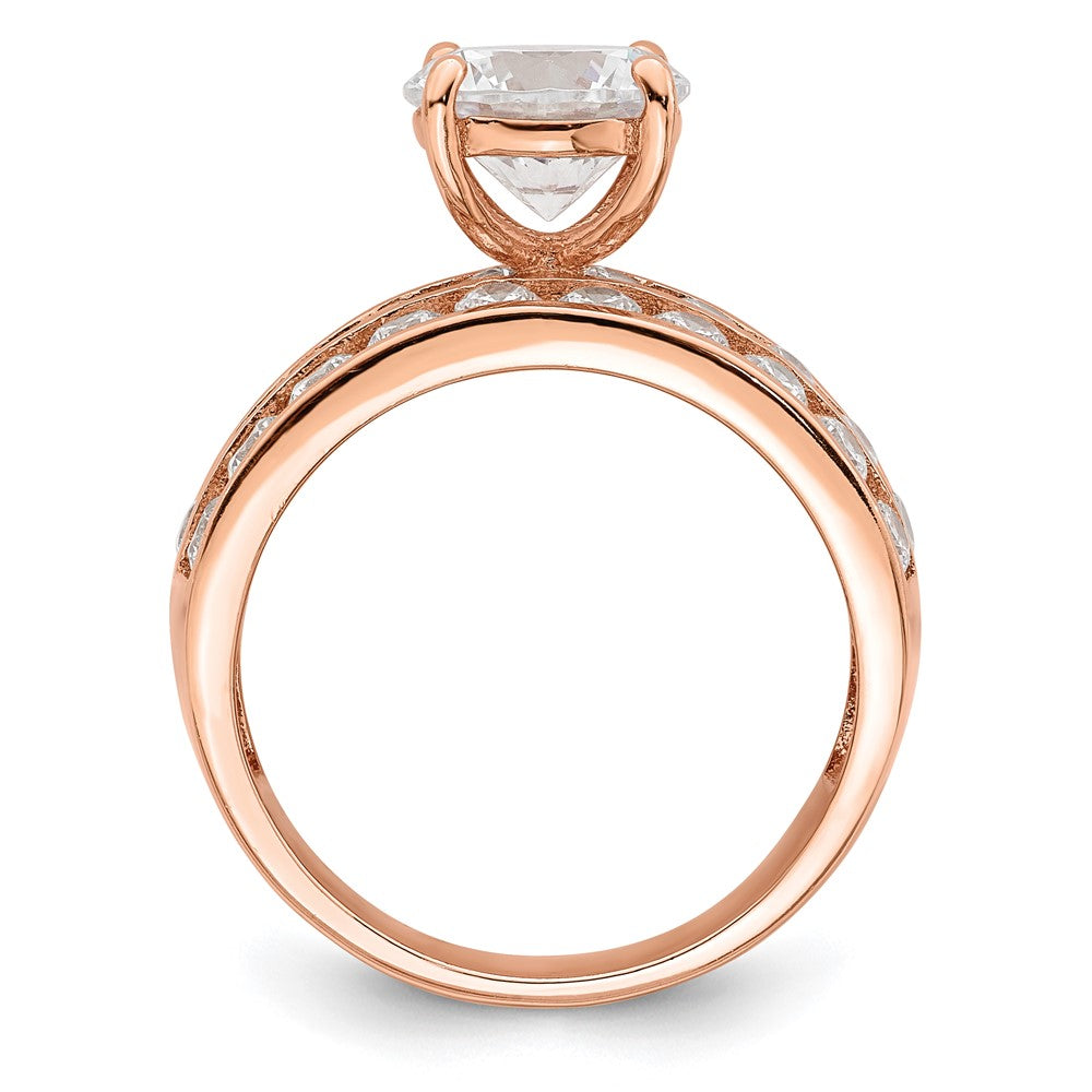 Sterling Silver Polished Rose-tone 3 Row CZ Ring - Product Photo