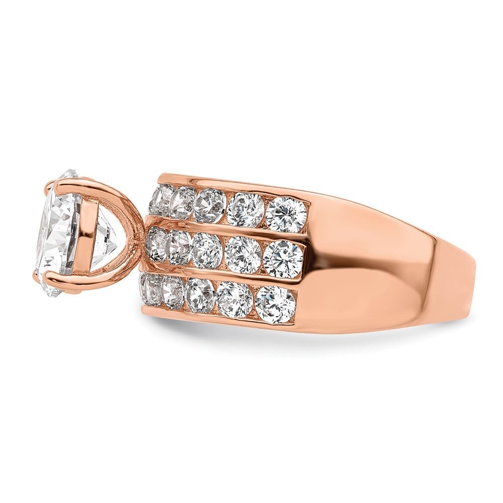 Sterling Silver Polished Rose-tone 3 Row CZ Ring - Product Photo