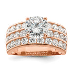 Sterling Silver Polished Rose-tone 3 Row CZ Ring - Product Photo