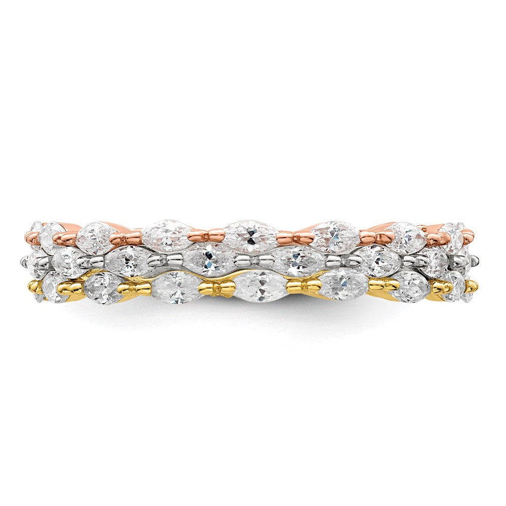 Sterling Silver Rose & Gold-tone Marquise CZ Eternity 3 Ring Set - Product Photo