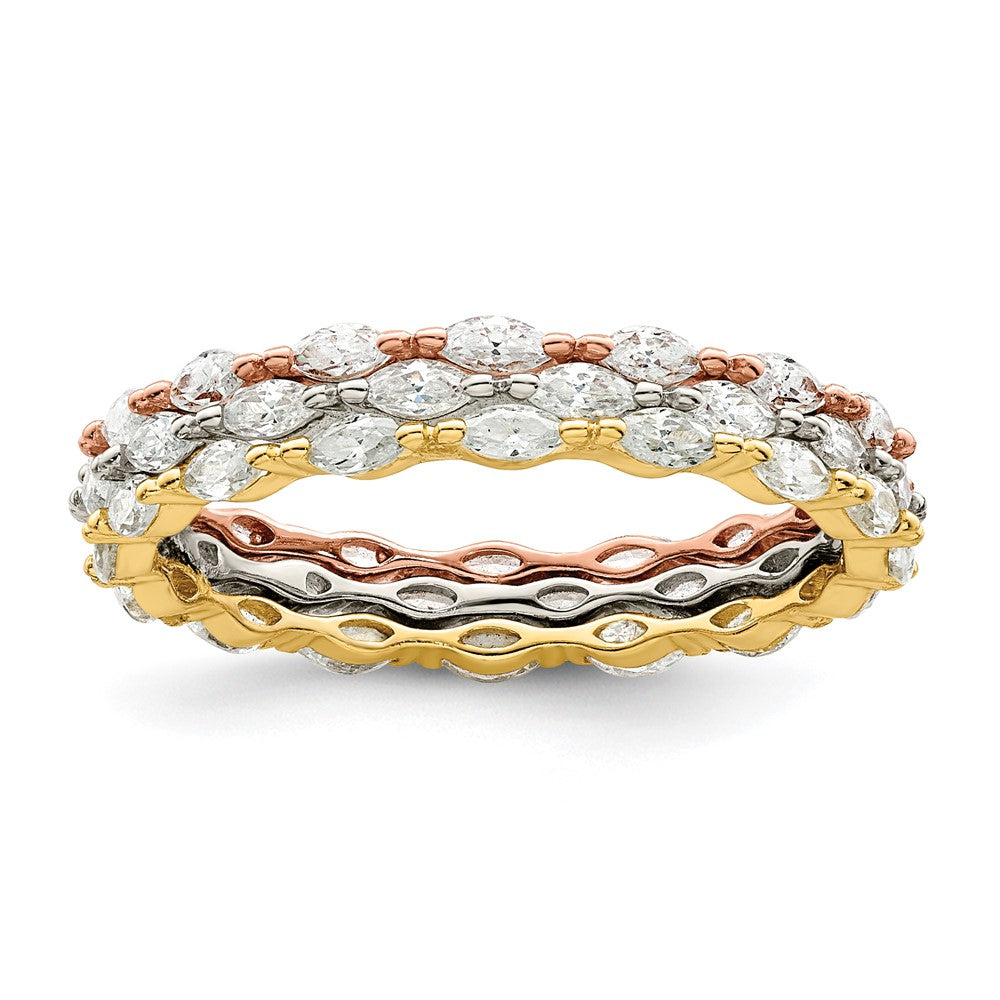 Sterling Silver Rose & Gold-tone Marquise CZ Eternity 3 Ring Set - Product Photo
