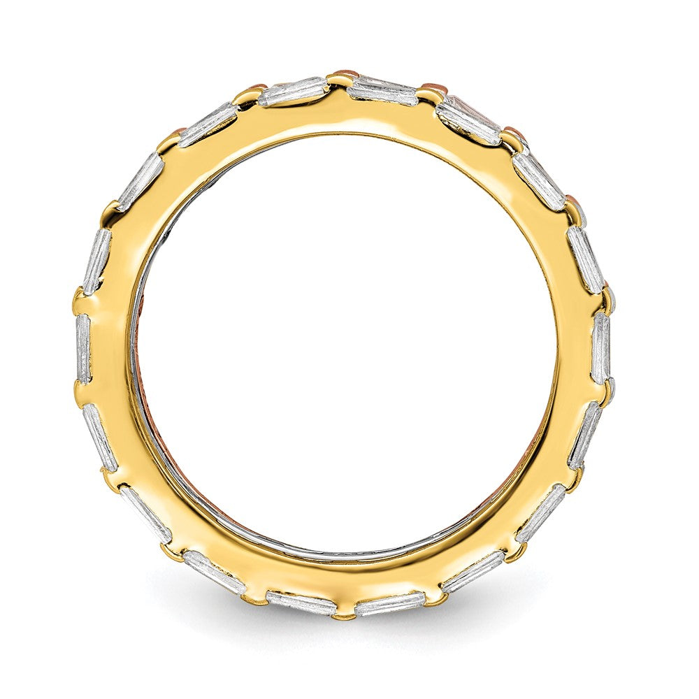Sterling Silver Rose & Gold-tone Baguette CZ Eternity 3 Band Set - Product Photo