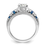 Sterling Silver Rh-plated Polished Blue & White CZ Engagement & Band Ring - Product Photo
