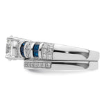 Sterling Silver Rh-plated Polished Blue & White CZ Engagement & Band Ring - Product Photo