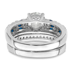 Sterling Silver Rh-plated Polished Blue & White CZ Engagement & Band Ring - Product Photo