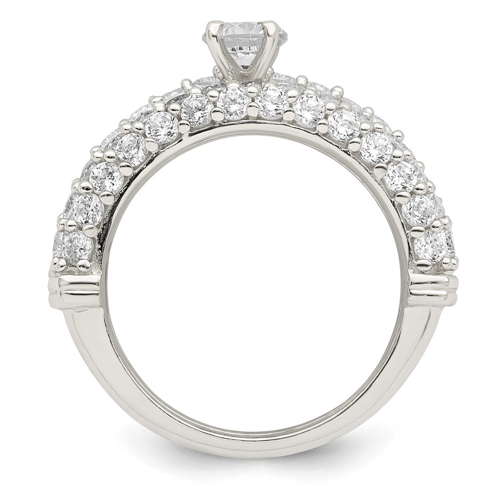 Sterling Silver Polished Pave CZ Wedding Ring Set - Product Photo