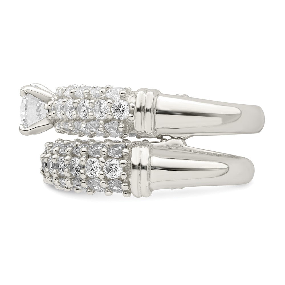 Sterling Silver Polished Pave CZ Wedding Ring Set - Product Photo