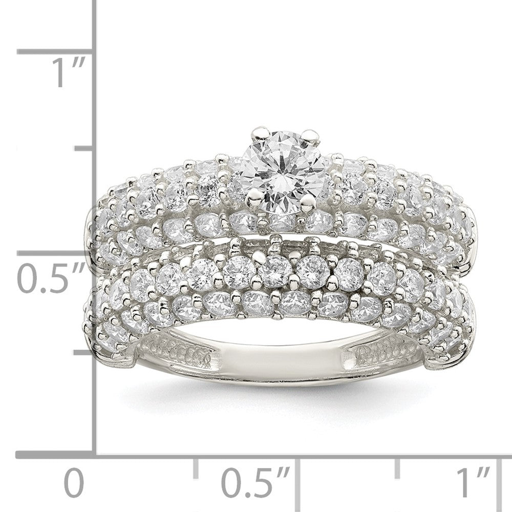 Sterling Silver Polished Pave CZ Wedding Ring Set - Product Photo