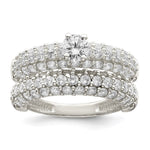 Sterling Silver Polished Pave CZ Wedding Ring Set - Product Photo