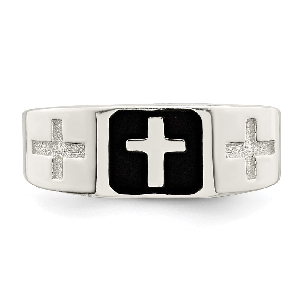 Sterling Silver Rhodium-plated Enameled Cross Ring - Product Photo