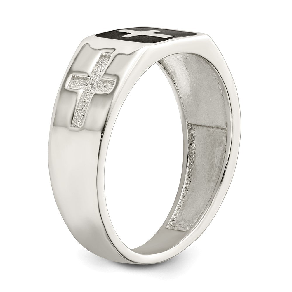 Sterling Silver Rhodium-plated Enameled Cross Ring - Product Photo