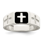 Sterling Silver Rhodium-plated Enameled Cross Ring - Product Photo
