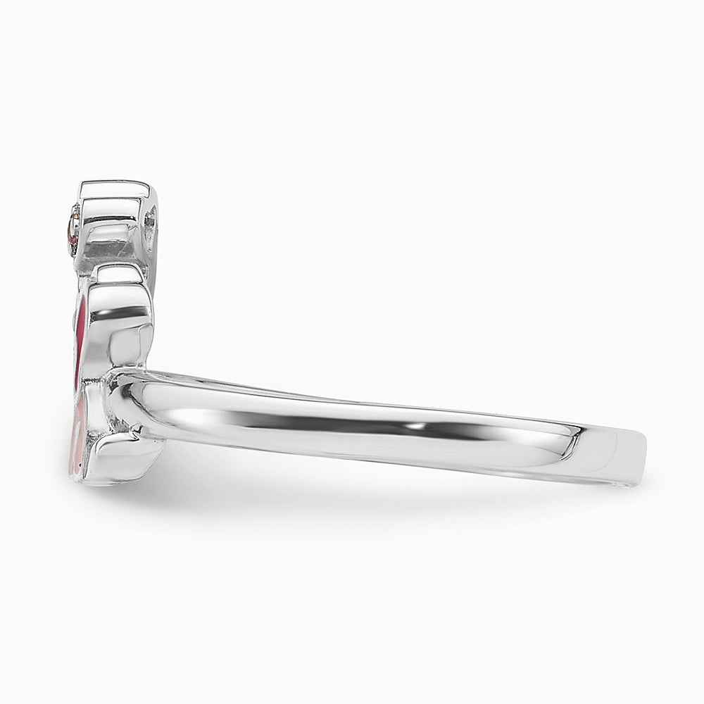 Sterling Silver Rhodium-plated Pink Enamel & CZ Elephant Children's Ring - Product Photo