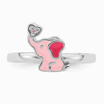 Sterling Silver Rhodium-plated Pink Enamel & CZ Elephant Children's Ring - Product Photo