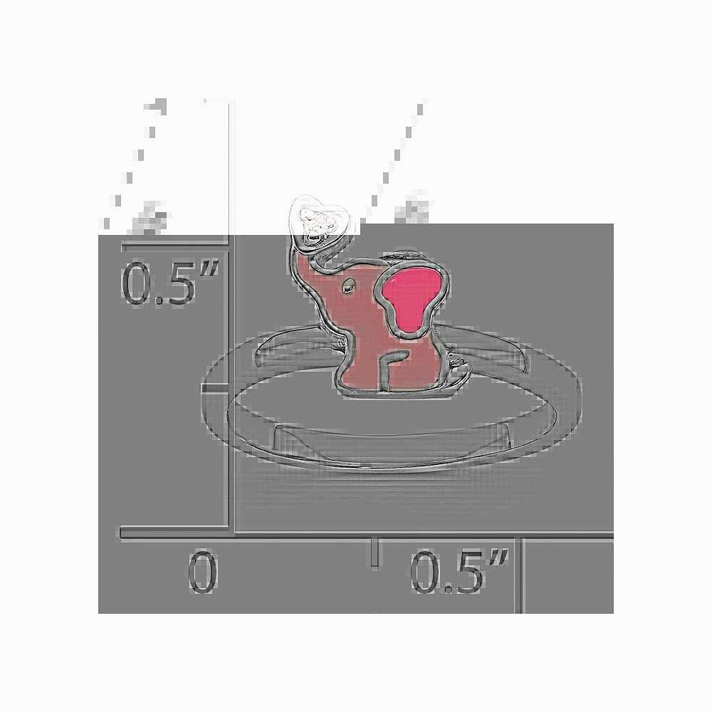 Sterling Silver Rhodium-plated Pink Enamel & CZ Elephant Children's Ring - Product Photo