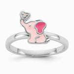 Sterling Silver Rhodium-plated Pink Enamel & CZ Elephant Children's Ring - Product Photo