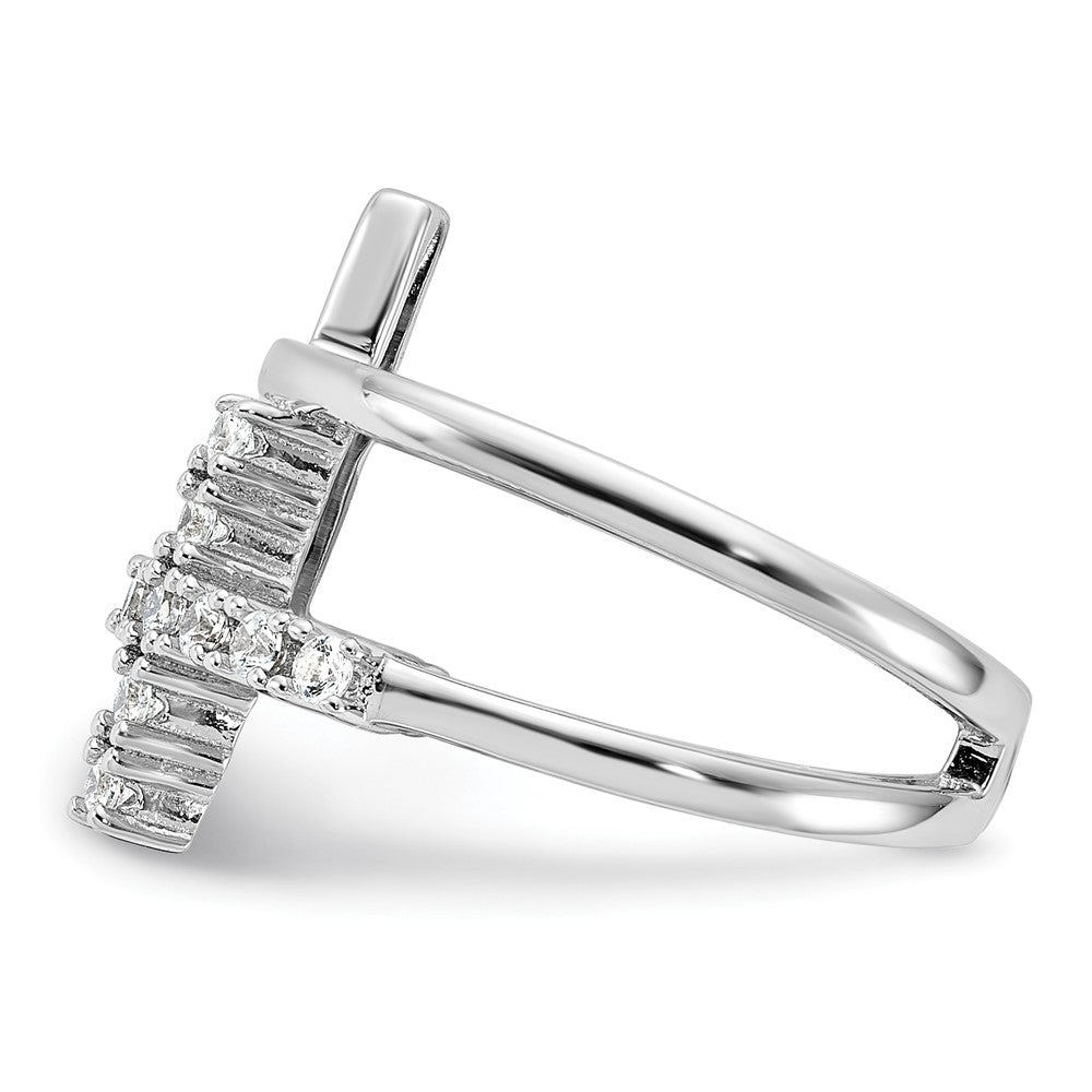 True Fire Sterling Silver Rhodium-plated Double Cross CZ Open Back Ring - Product Photo