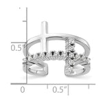 True Fire Sterling Silver Rhodium-plated Double Cross CZ Open Back Ring - Product Photo