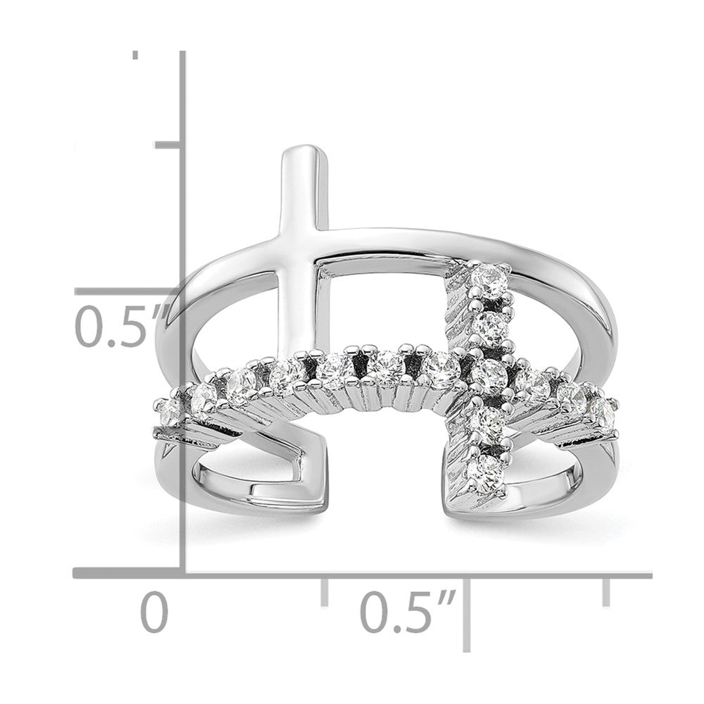 True Fire Sterling Silver Rhodium-plated Double Cross CZ Open Back Ring - Product Photo