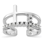 True Fire Sterling Silver Rhodium-plated Double Cross CZ Open Back Ring - Product Photo