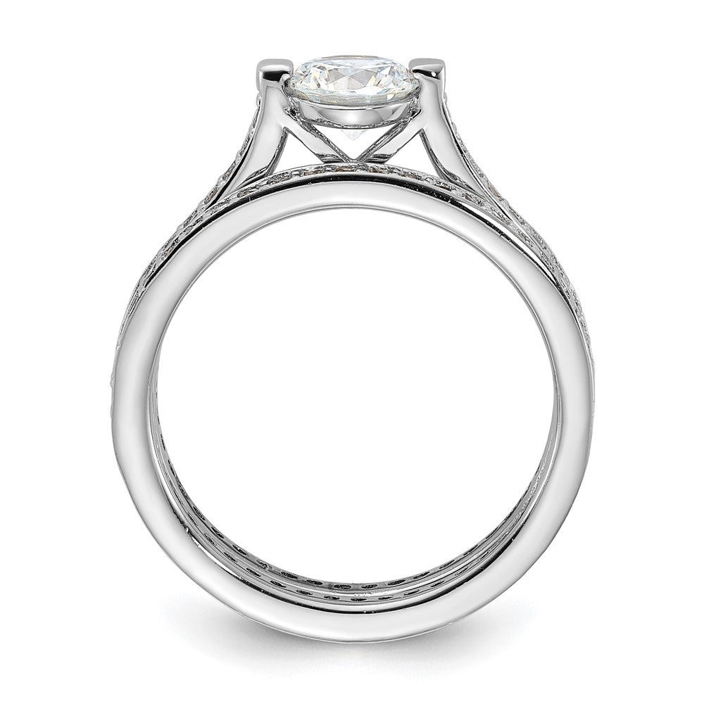 Sterling Silver Rhodium-plated CZ Eternity Engagement Ring and Band Set - Product Photo