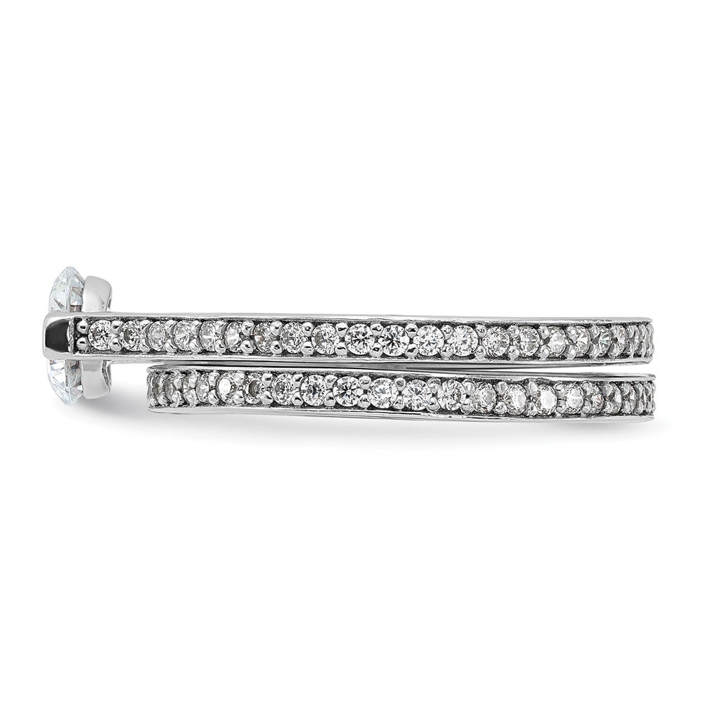 Sterling Silver Rhodium-plated CZ Eternity Engagement Ring and Band Set - Product Photo