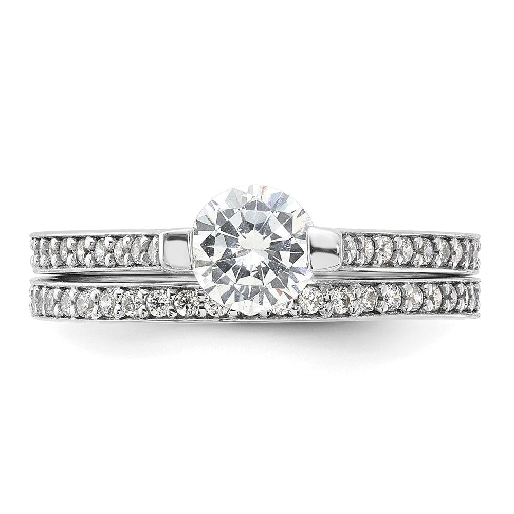 Sterling Silver Rhodium-plated CZ Eternity Engagement Ring and Band Set - Product Photo