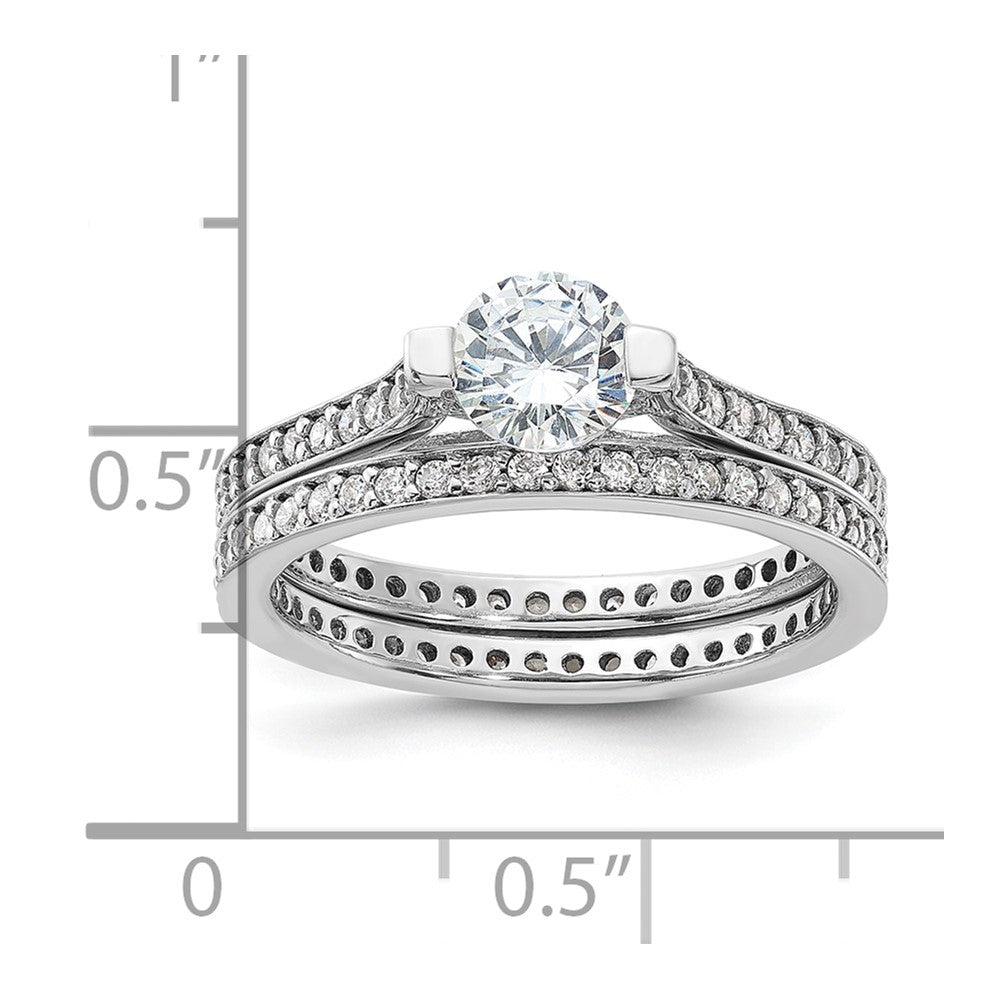 Sterling Silver Rhodium-plated CZ Eternity Engagement Ring and Band Set - Product Photo
