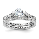 Sterling Silver Rhodium-plated CZ Eternity Engagement Ring and Band Set - Product Photo