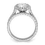 Sterling Silver RH-plated CZ Halo Engagement Ring and Eternity Band Set - Product Photo