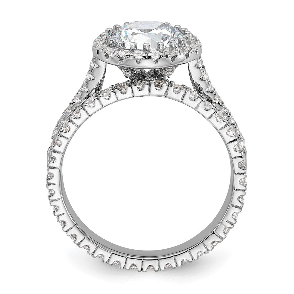 Sterling Silver RH-plated CZ Halo Engagement Ring and Eternity Band Set - Product Photo
